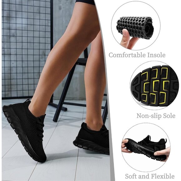 Women A - Black Running Tennis Lightweight Workout  Sport Jogging Sneakers - Picture 7 of 7